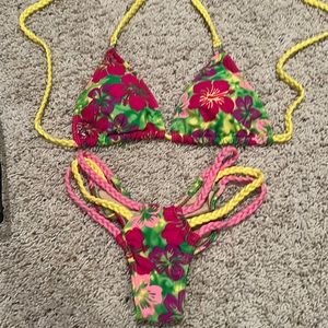 Ravish Sands bikini or posing suit Tropical print, hibiscus flowers.